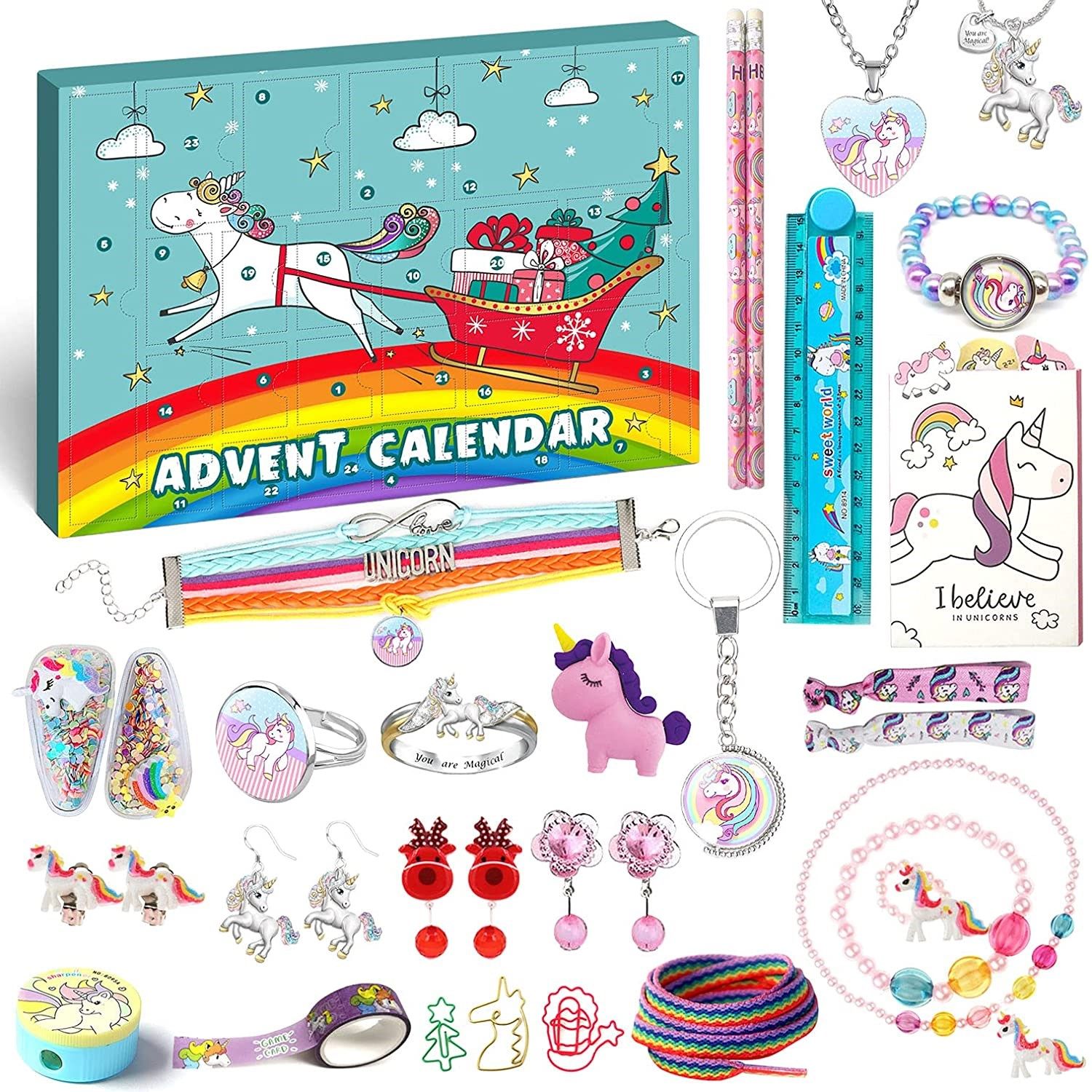 unicorn advent calendar for girl 2021 christmas, 24 days