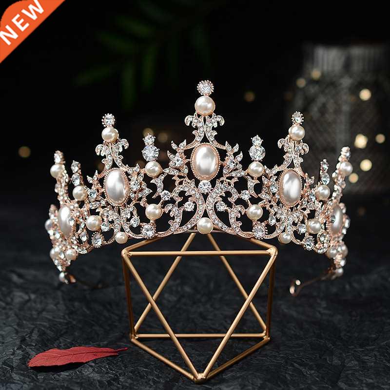 Baroque Luxury Silver Plated Crystal Pearls Bridal Tiaras Cr