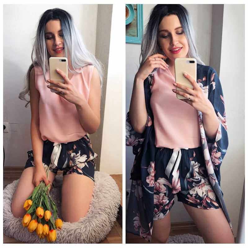 JULYS SONG 4 PECE SPRNG SUMMER WOMEN PAJAMAS SETS FLORA