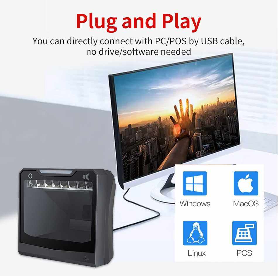 handfree 1d/2d tcketng qr barcode scanner omn-drectonal