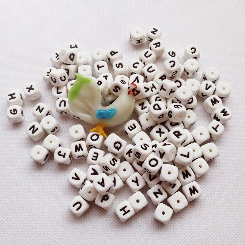 1pcs square silicone teething bead hollow alphabet star hear