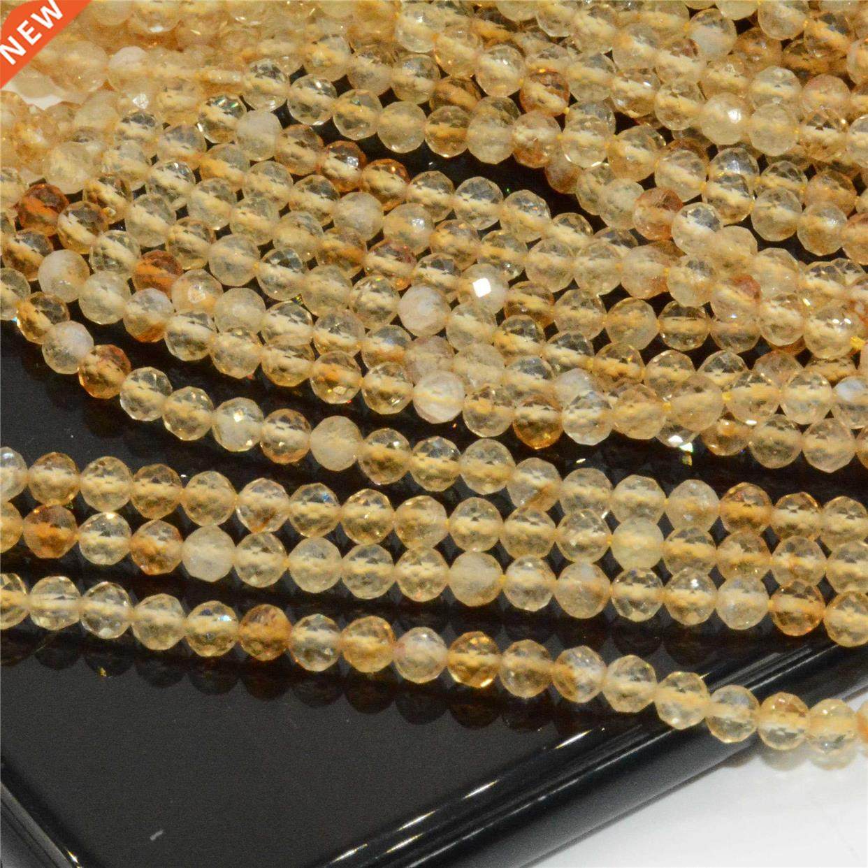 natural simple quality citrine faceted round beads .2mm