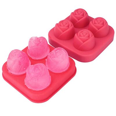 4 Grids Ice Cube Silicone Rose Shape Icecream Mold Freezer C