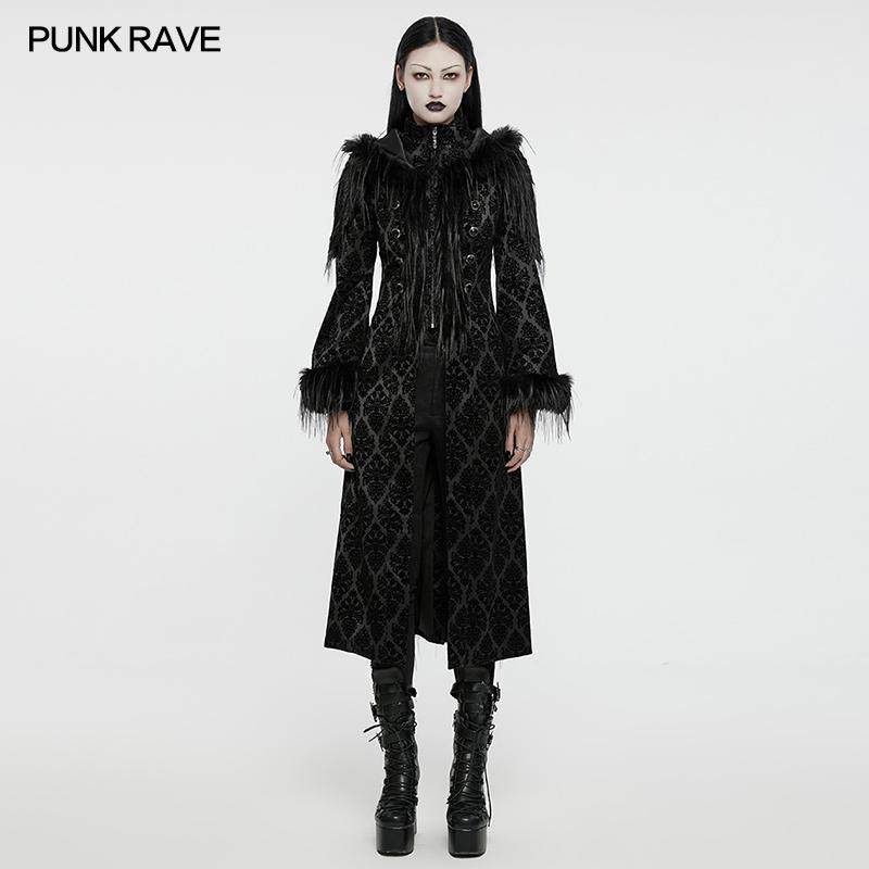 哥特风华丽提花毛呢外套中长款高级感神秘植绒外搭大衣女秋冬收腰