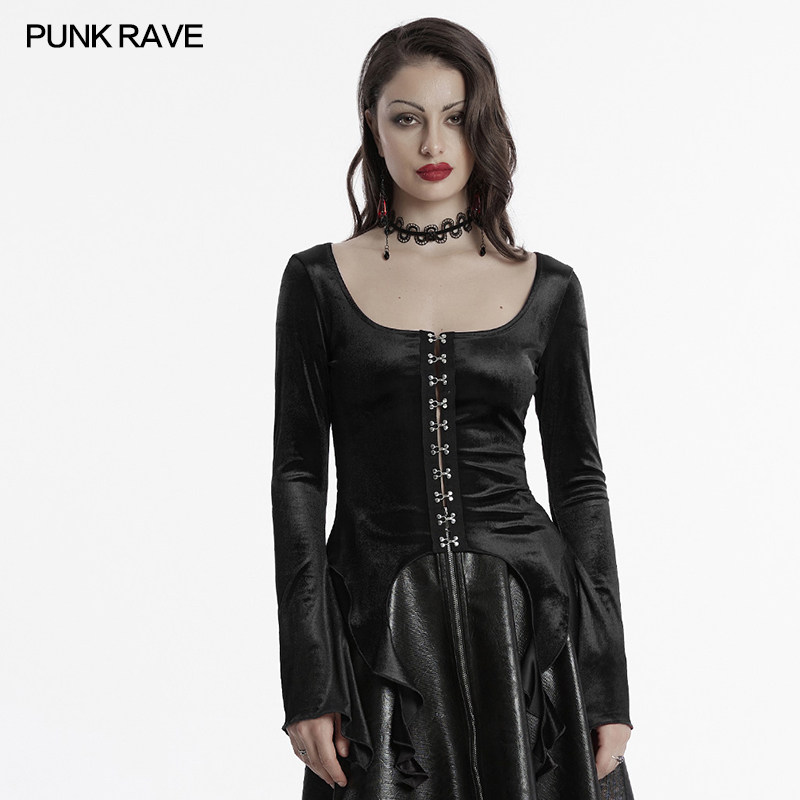 哥特风渐变印花长袖T恤女修身显瘦个性打底衫设计感小众性感上衣