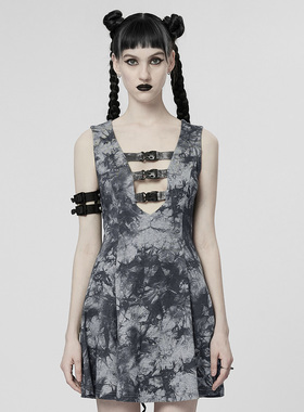小破亚文化PUNKRAVE朋克状态原创女装赛博废土无袖连衣裙显瘦A字