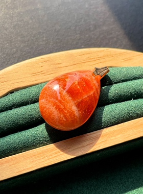 老料斯里兰卡天然三文鱼花纹纯橙色太阳石孤品可收藏女水晶吊坠