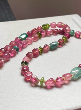 原创设计女碧玺纯红老料多圈项链