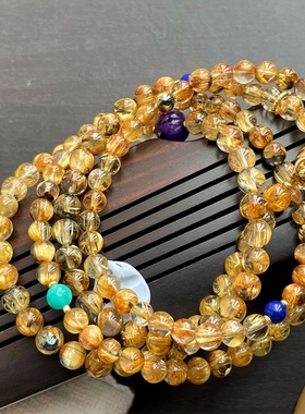 原创设计钛金多圈手串白底金发晶