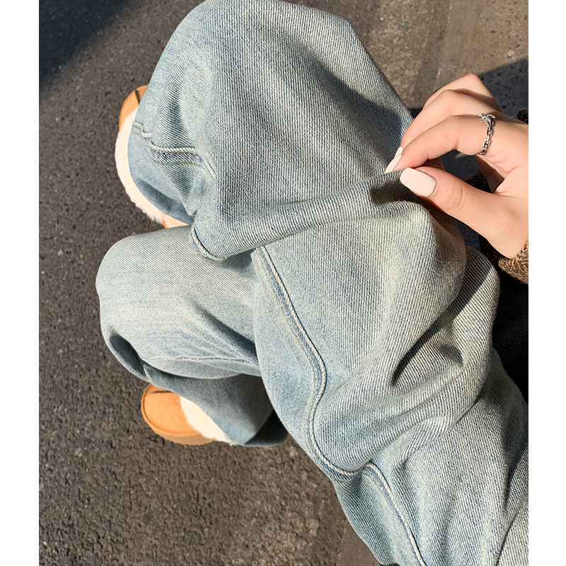 高腰阔腿牛仔裤女春秋浅色新款宽松垂感窄版显瘦小个子女士直筒裤