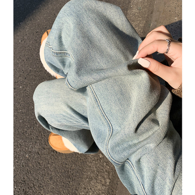 高腰阔腿牛仔裤女春秋浅色新款宽松垂感窄版显瘦小个子女士直筒裤