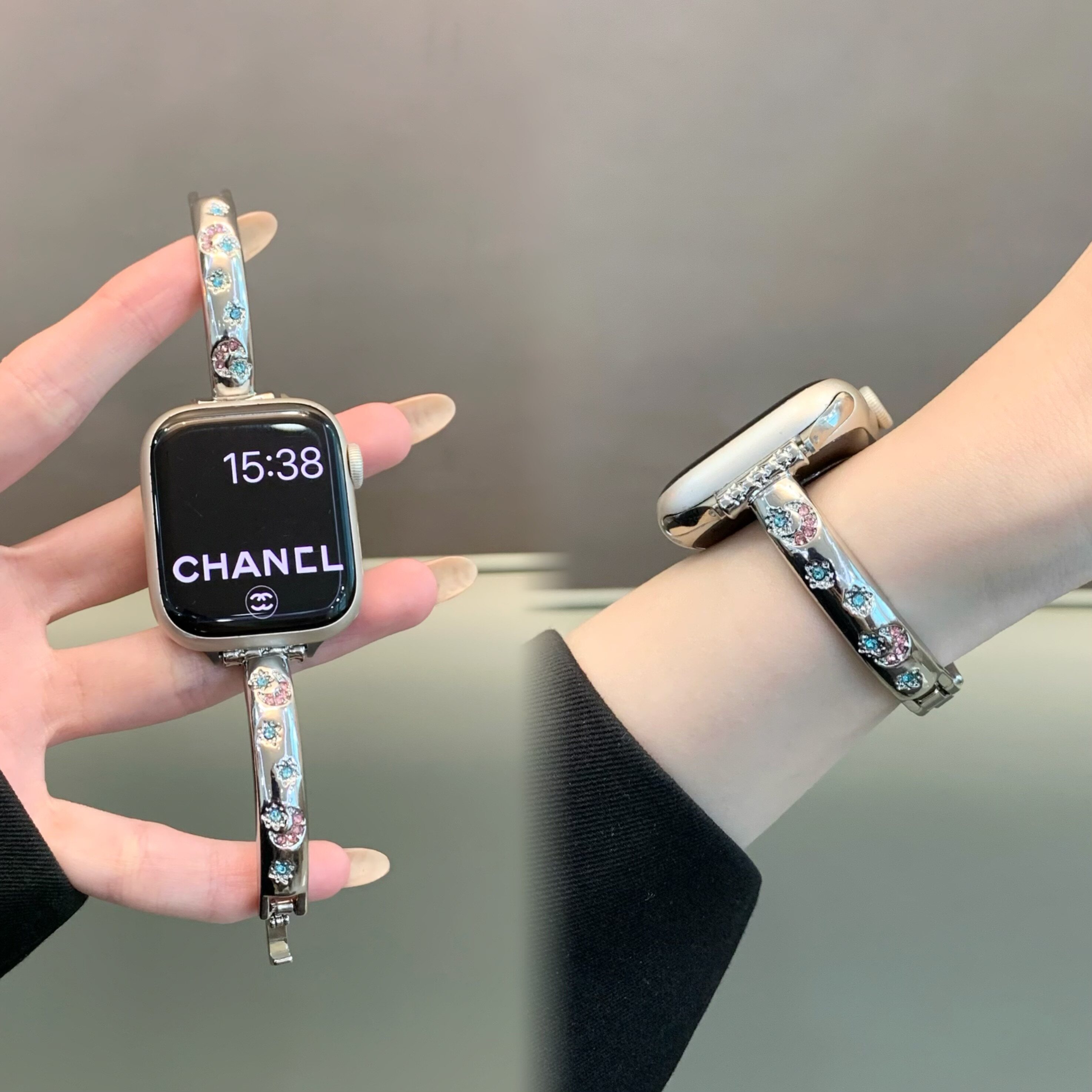 适用苹果手表iwatch10/s11表带夏天细款金属手镯式链条applewatch