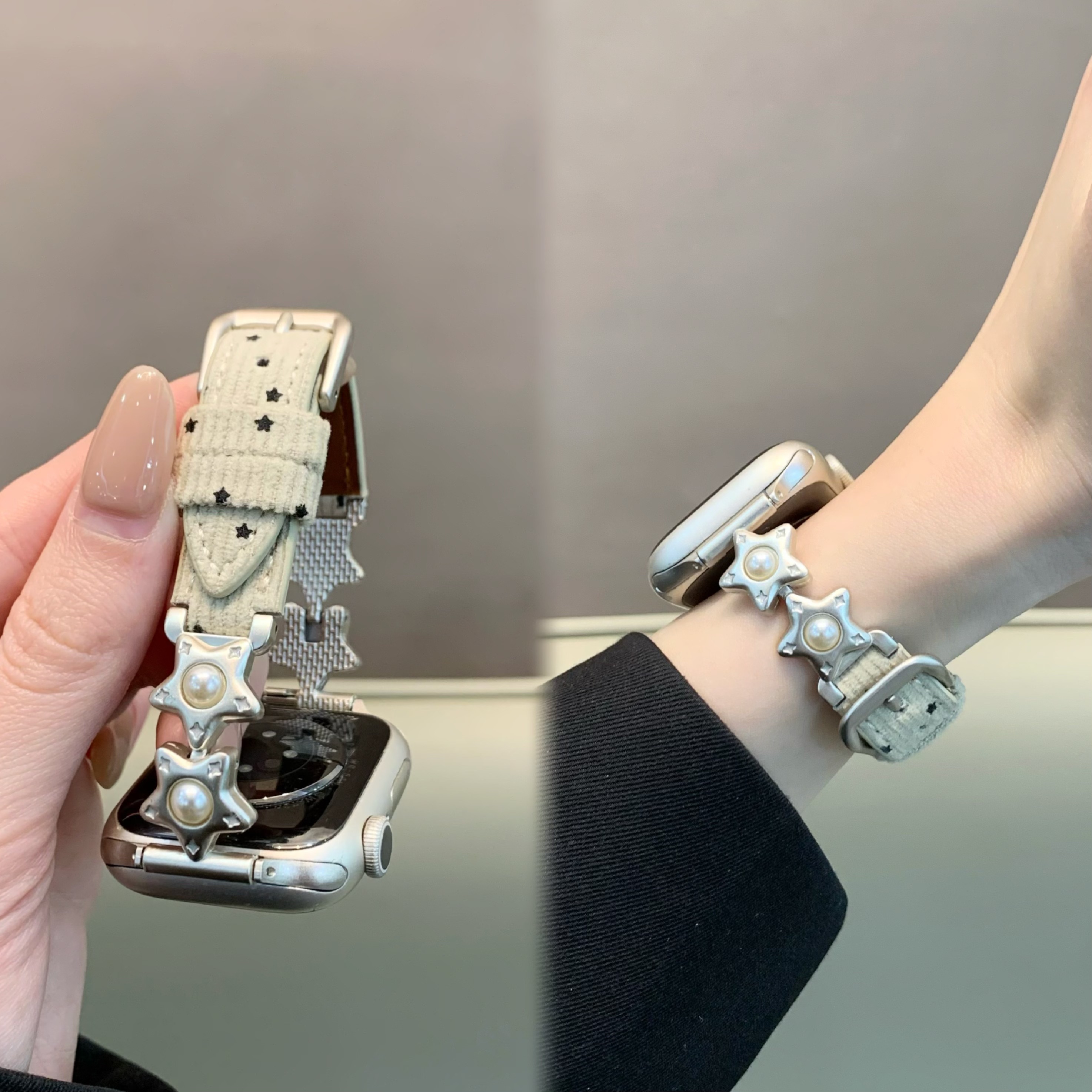 适用iwatch星星金属拼灯芯绒表带