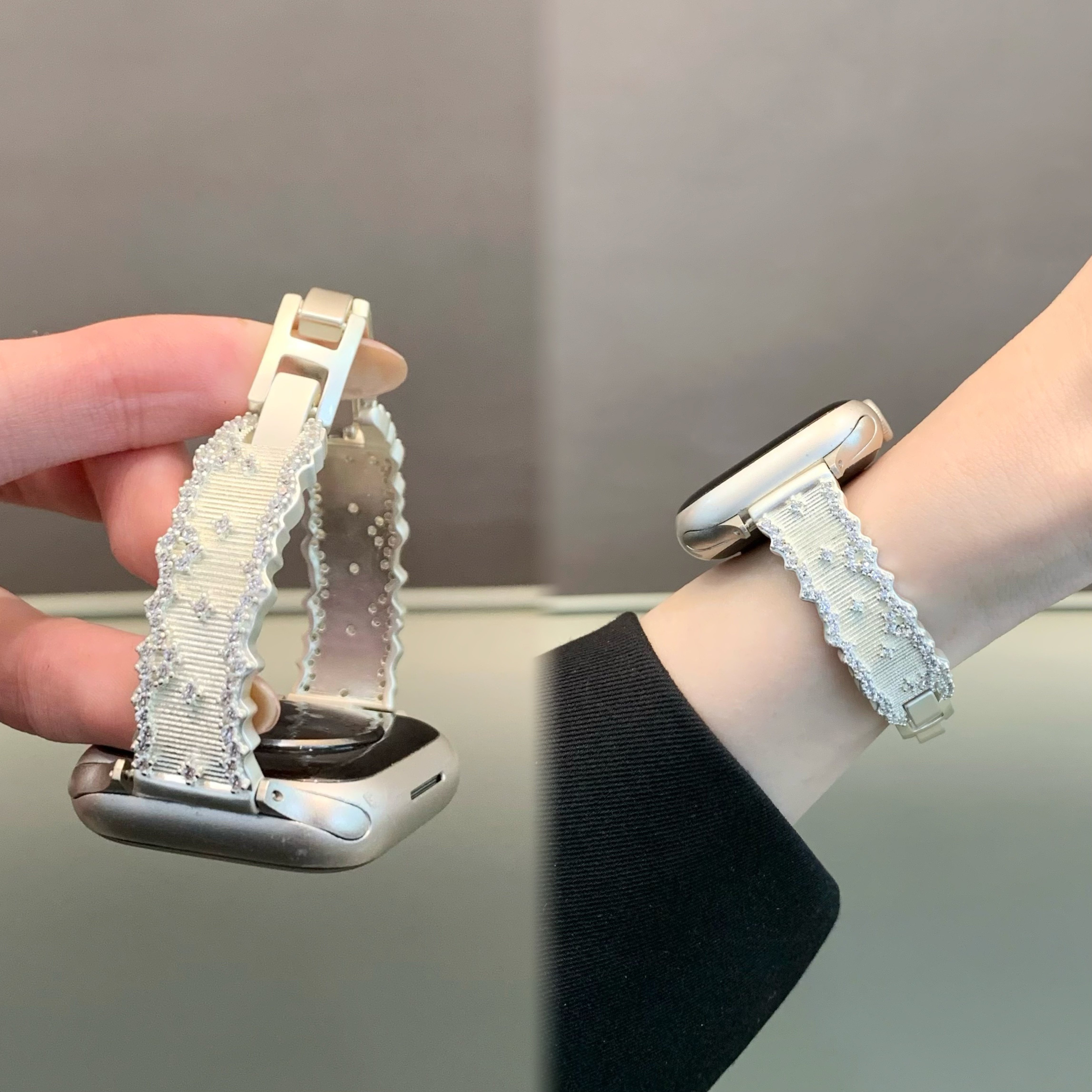 适用苹果手表iwatch10/s11表带细款手镯锆石金属链条applewatch98