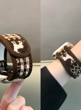 适用苹果手表iwatch10/s11表带百搭费尔岛毛绒魔术贴applewatch98