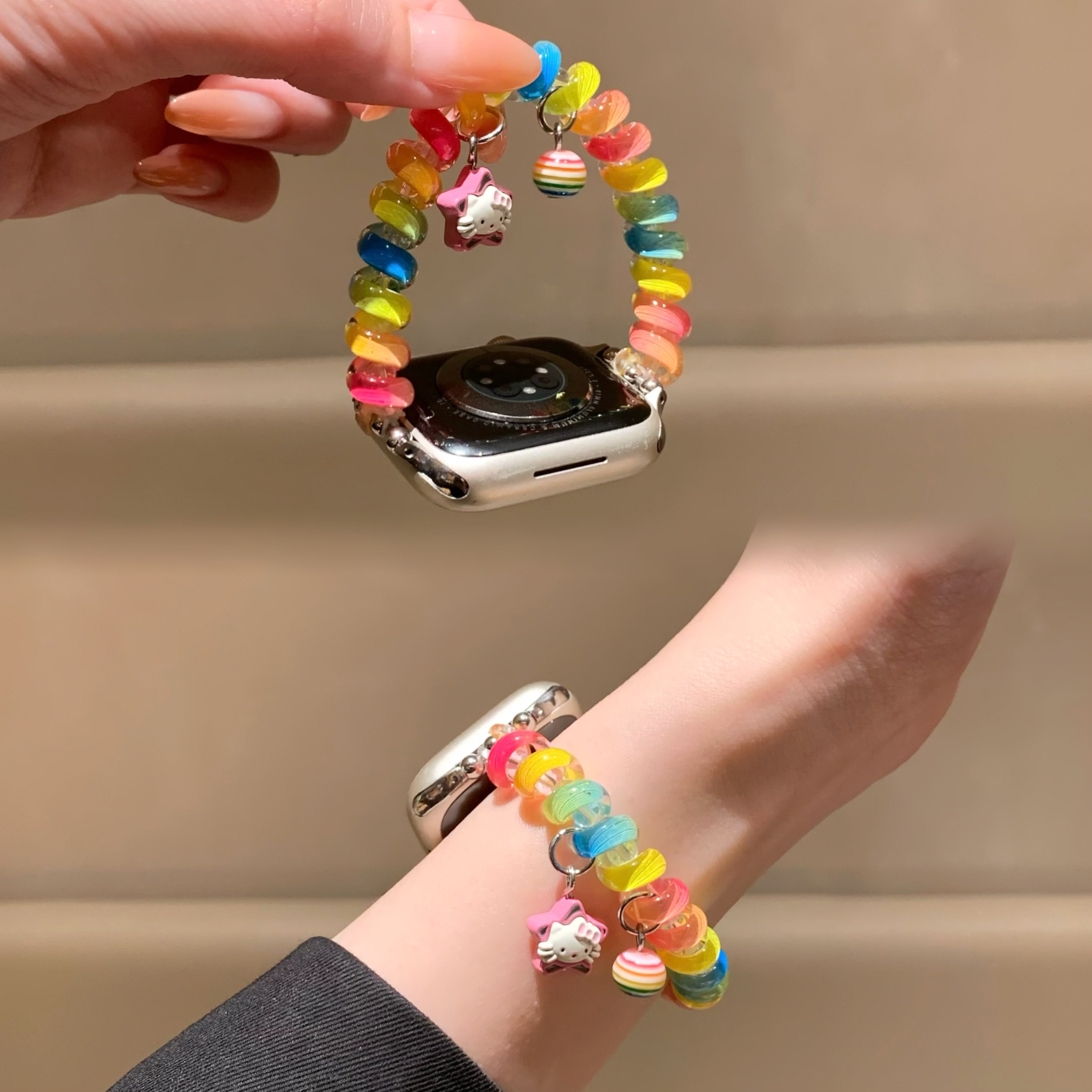 适用苹果手表iwatch10表带弹力可爱彩色皮筋电话绳applewatch98女