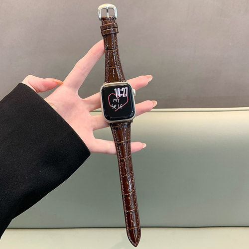 适用iwatch亮面竹节纹牛皮表带女
