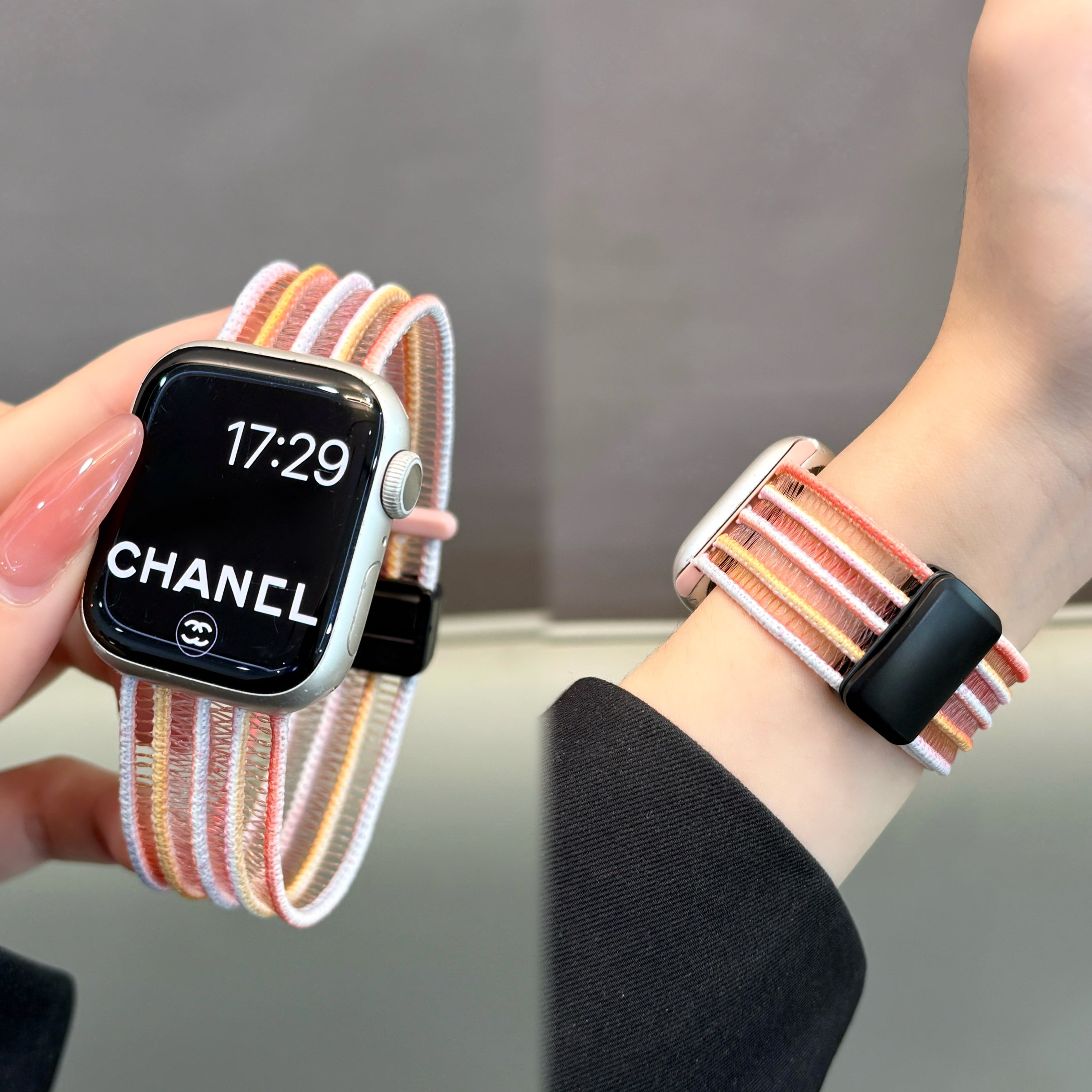 适用iwatch鱼丝线编织磁吸扣表带