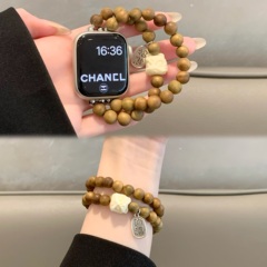 适用苹果手表iwatch10表带透气弹力新中式绿檀串珠applewatch男女