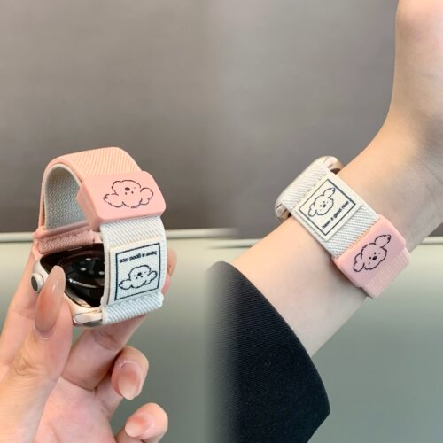 适用iwatch线条小狗磁吸扣表带