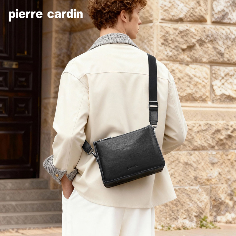 皮尔卡丹斜挎包男士单肩包真皮出差小型轻便背包高端轻奢通勤商务