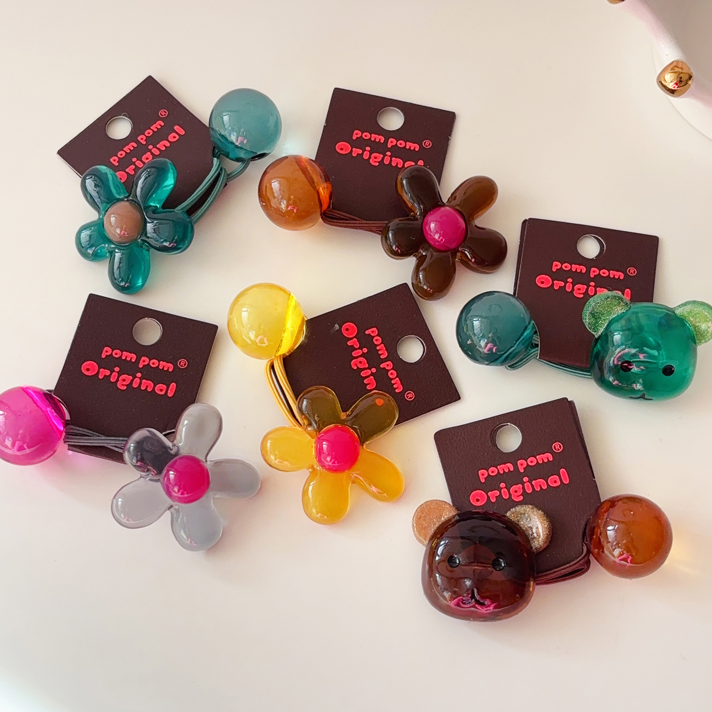 POMPOM儿童可爱小熊发圈花朵发绳