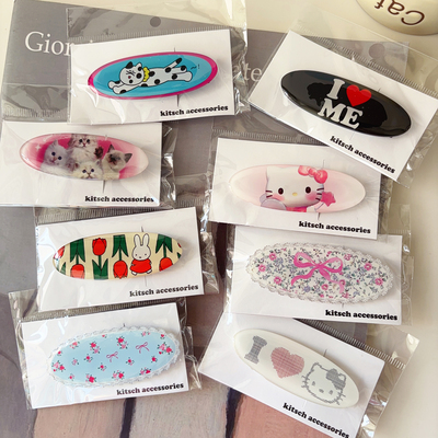 韩国进口kitsch儿童发饰可爱字母发夹女童卡通猫咪边夹刘海碎发卡