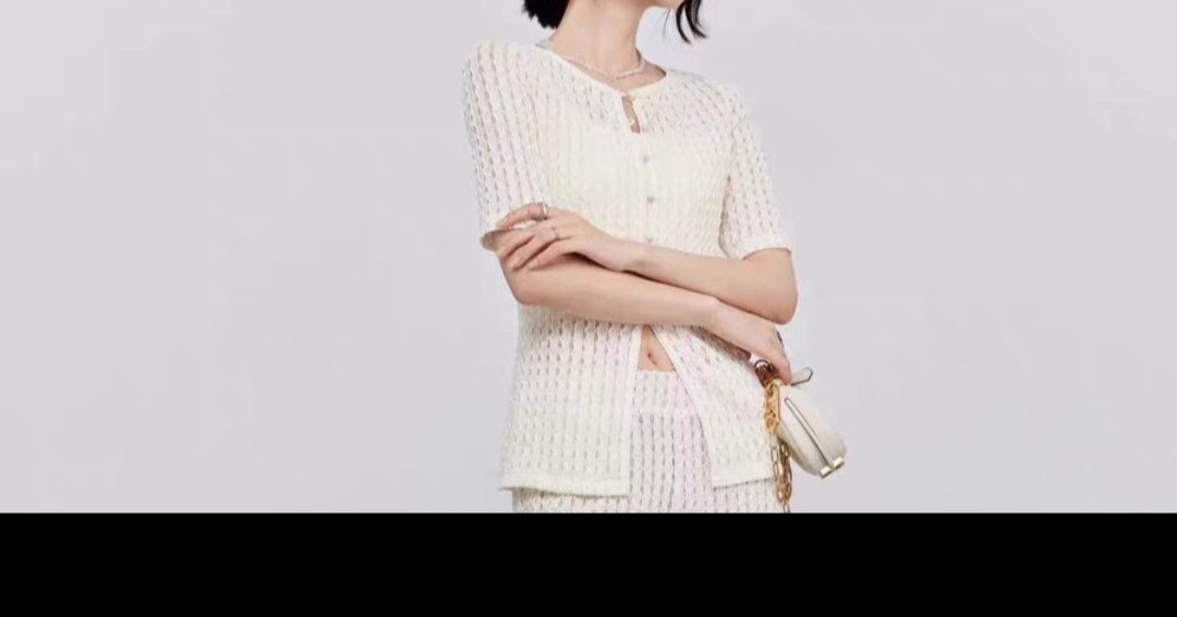 no退no换zow开叉针织衫女春季2025年新款修身设计感镂空上衣