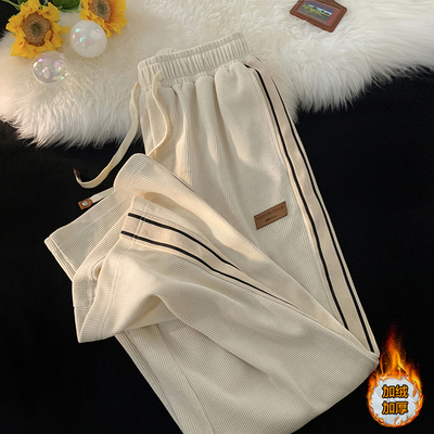 灯芯绒裤子男秋冬直筒宽松阔腿潮牌美式卫裤运动休闲加绒保暖长裤