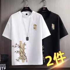 2025夏季新款冰丝薄款短袖t恤男士潮流百搭ins宽松半袖印花上衣服