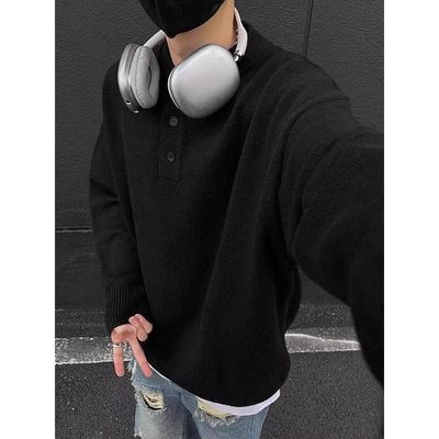 美式复古亨利领毛衣男款秋冬慵懒风高级感针织衫长袖内搭宽松上衣