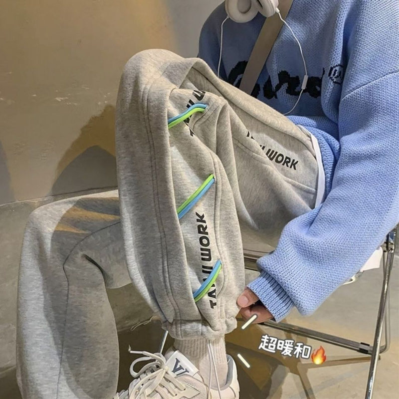 加绒卫裤男秋冬季新款保暖运动裤韩版潮流休闲工装长裤宽松束脚裤