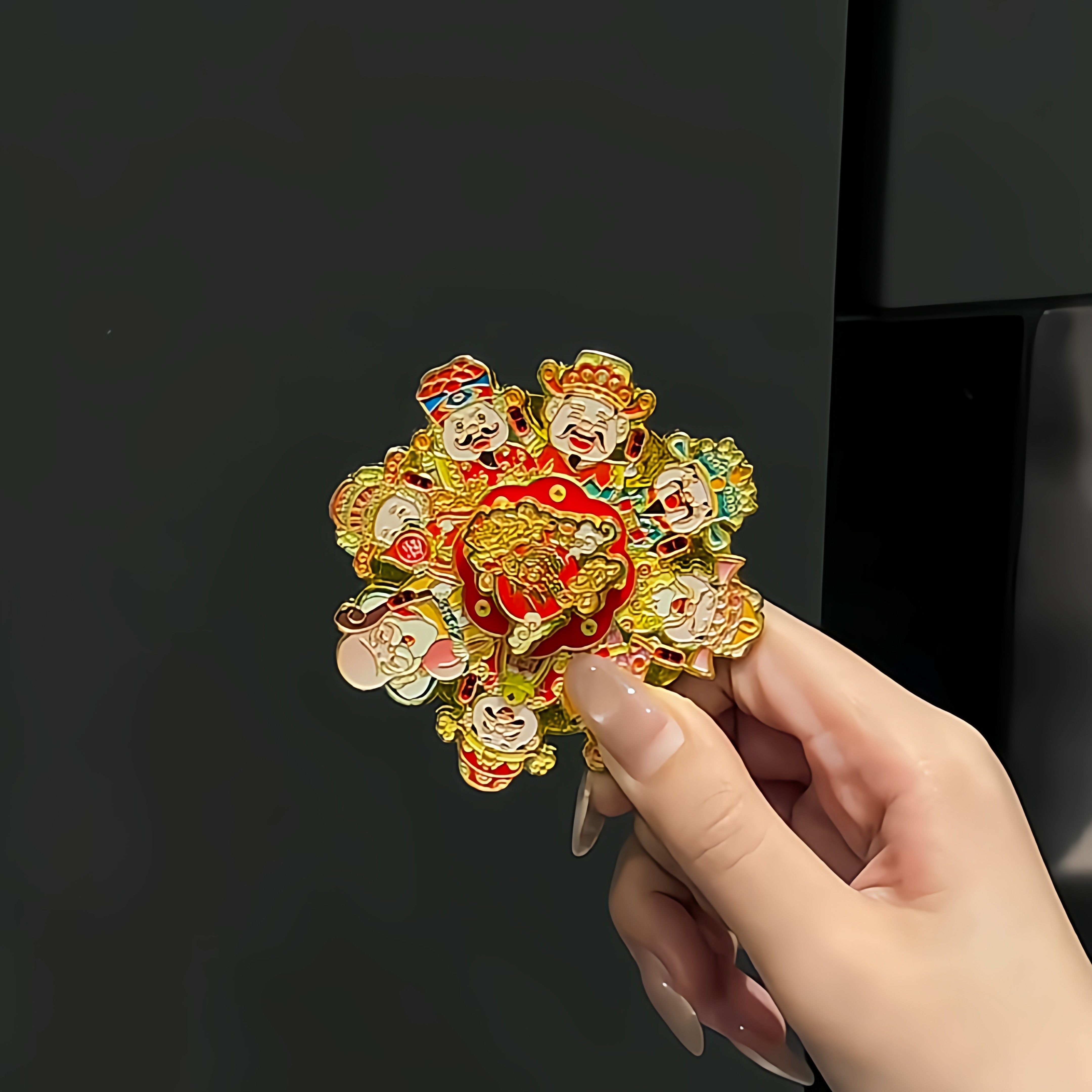 财神爷旋转八福临门磁吸冰箱贴