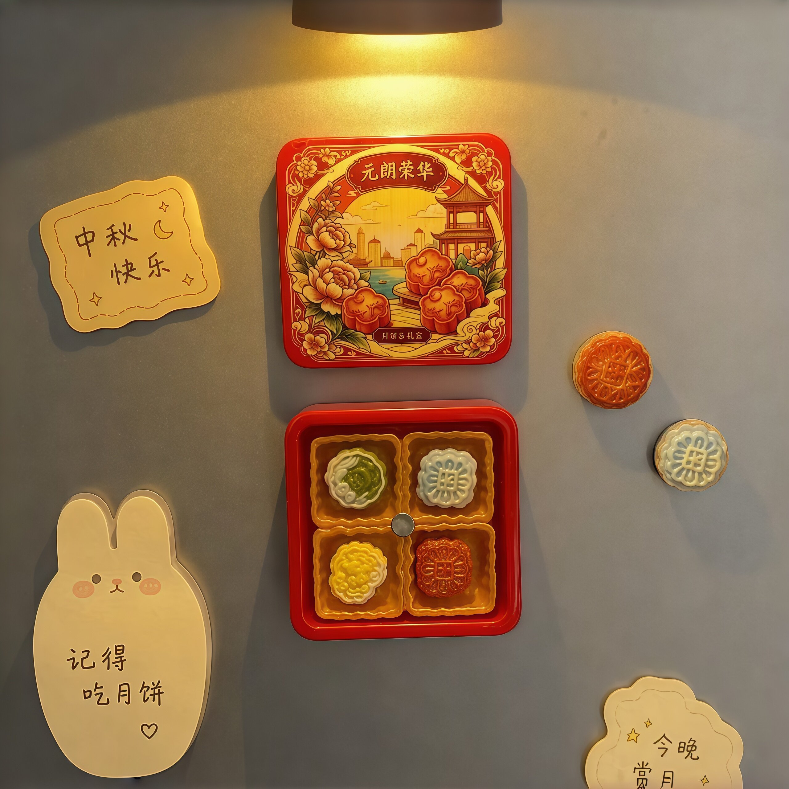 【中秋节礼物】磁吸装饰贴老式月饼礼盒冰箱贴创意树脂真可分离