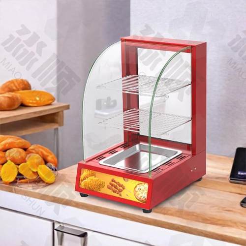 淼顺商用红色三层加热保温柜展示柜保温食品熟食展示弧形单双三四