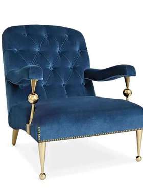 美式设计师卧室沙发椅轻奢客厅休闲椅复古紫色老虎椅法式单人沙发