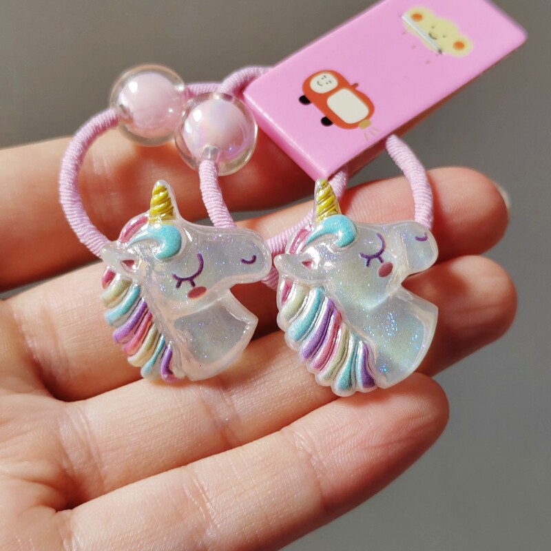 2025热销儿童可爱头饰亚克力卡通独角兽珠子发绳冰激凌皮筋发饰
