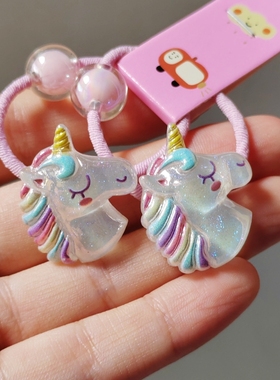 2025热销儿童可爱头饰亚克力卡通独角兽珠子发绳冰激凌皮筋发饰
