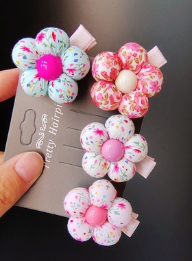 韩国碎花布女童发夹卡通五瓣花小女孩头饰宝宝发夹田园风百搭发饰