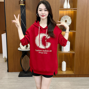 连帽卫衣女春秋2023新款爆款宽松中长款大码休闲加绒上衣外套秋冬