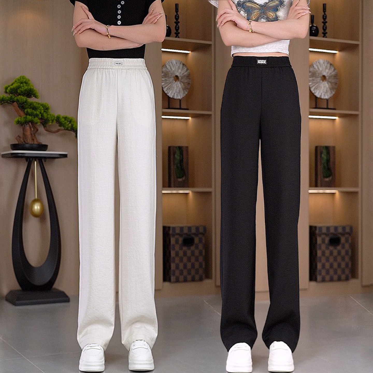 天丝亚麻裤子女款夏2026新款高腰显瘦薄款垂感百搭休闲九分直筒裤