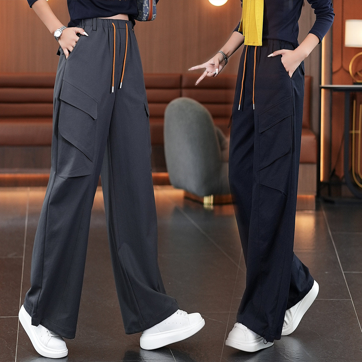 设计感大口袋宽松休闲工装裤女酷飒风2026春季新款时尚高腰长裤子,女装/女士精品,休闲裤,淘宝优惠券,粉丝福利购,淘宝优惠卷