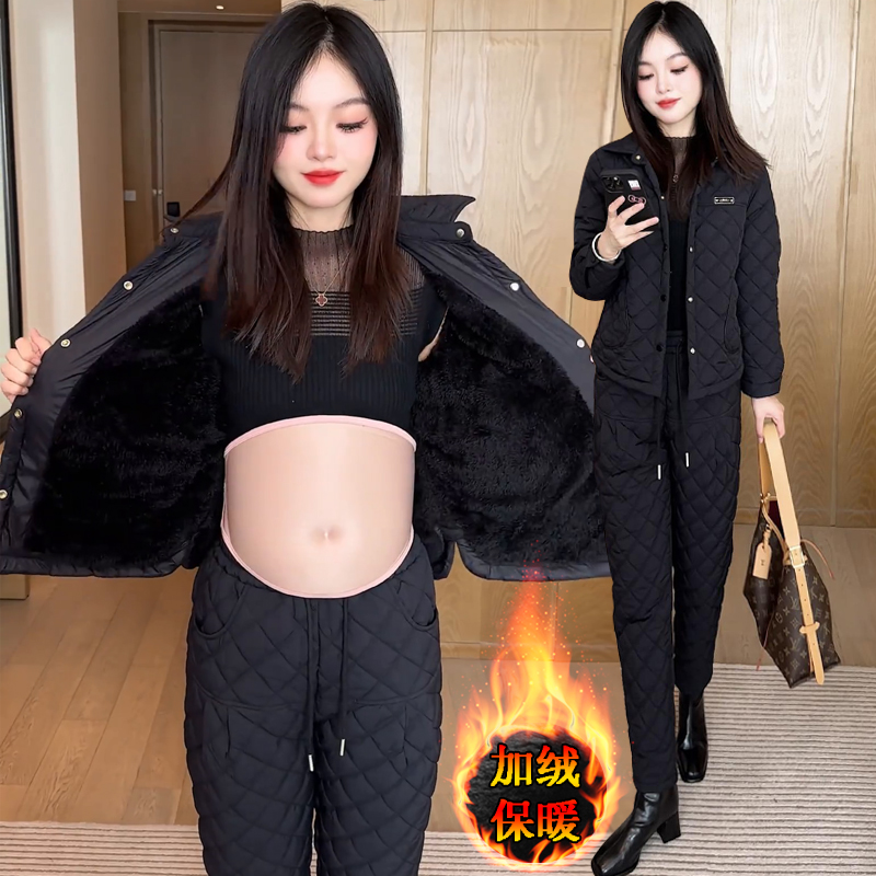 加绒棉服女套装2024新款女装秋冬季穿搭一整套高级感棉衣裤两件套