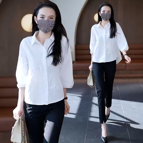 七分袖女士衬衫上衣秋装2026新款