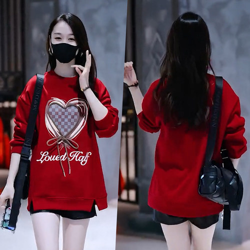 春秋冬装中长款卫衣女外套加绒