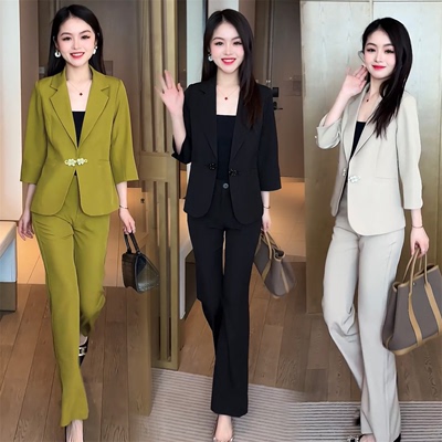 新中式西装套装女2025新款春夏时尚气质名媛高级感西服外套两件套