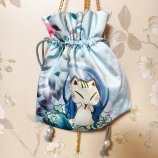 23亏本冲量 国风仿香云纱珍珠抽绳束口手机包 新中式