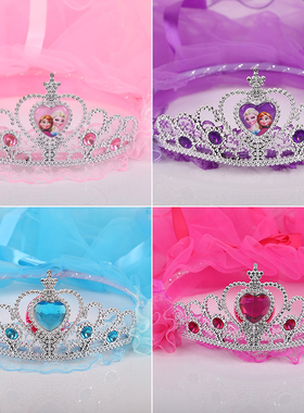 儿童头纱公主纱 小女孩皇冠花环头饰 新娘表演长款发箍苏菲亚披纱