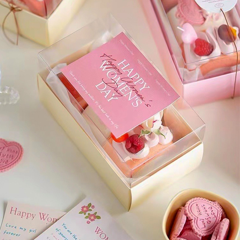 3.8女神节妇女节蛋糕卷瑞士卷千层蛋糕打包盒祝福语贺卡爱心饼干