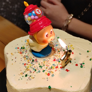 可爱氛围感星星人吹蜡烛吹泡泡蛋糕装 饰卡通花朵甜品砂糖奶酪插件